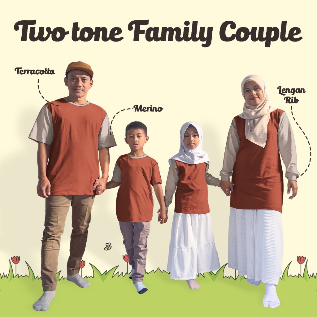 เสื้อยืดคู่รัก Twotone Family ใหม่ล่าสุดแขนยาวแขนสั้น | Teracotta - เมอริโน