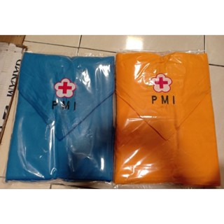 ผ้าพันคอ ปักลาย Pmi สีฟ้า สีเหลือง