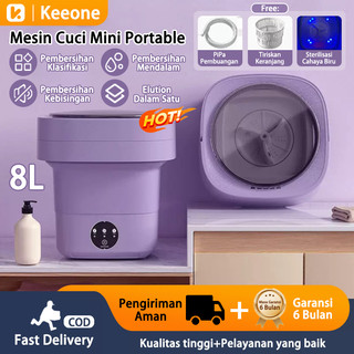 Keeone Mesin Cuci Mini Portable 2 Tabung 8L Mesin Cuci Lipat Otomatis Mesin Pengering Pakaian Sterilisasi Cahaya Biru