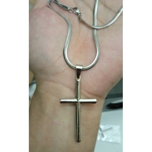 FAVORITE ROUND FINE TITANIUM EEL NECKLACE CROSS PENDANT / TITANIUM สร้อยคอสําหรับผู้ชายและผู้หญิง