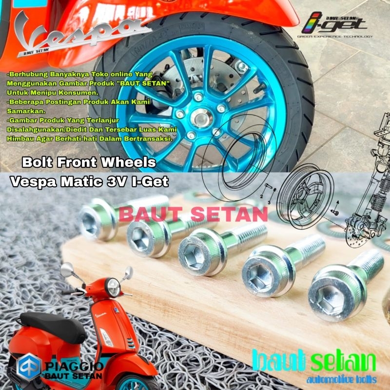 สลักเกลียวล้อ Vespa Matic Sprint Primavera / Vespa Matic 3V I-รับล้อหน้า (สีเงิน)