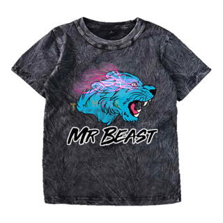 (ฟรีชื่อ) เสื้อยืดลําลอง แขนสั้น พิมพ์ลาย WASHED With youtuber motif "MR BEAST" สําหรับเด็ก 24s