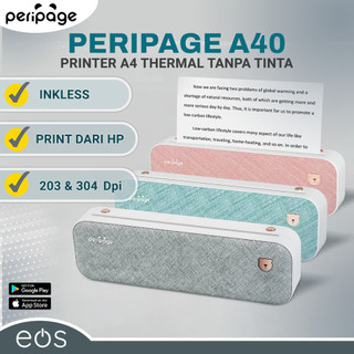 Peripage A40 printer thermal tanpa tinta 203dpi 300dpi A4 Portable printer
