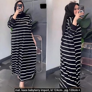 Giana midi dress salur tebaru bahan bebyteri import Tunik salur oversize pakaian wanita remaja