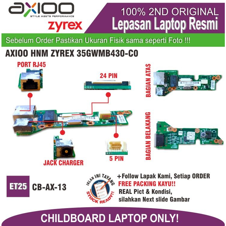 ET25 CB-AX-13 DC JACK ADAPTER LAN RJ45 พอร์ตสวิตช์แล็ปท็อป AXIO NEON HNM MB40II4 RJ45 14B512-FB6000