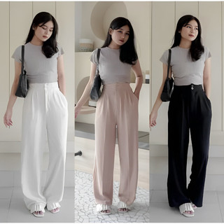Celana Kulot Highwaist Jennie Pants Knit Premium Loose Cullote Pants Wanita Panjang Kekinian 3412