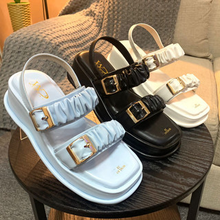 windaili ARUMI sandal Flatfrom wanita Tali kerut gesper