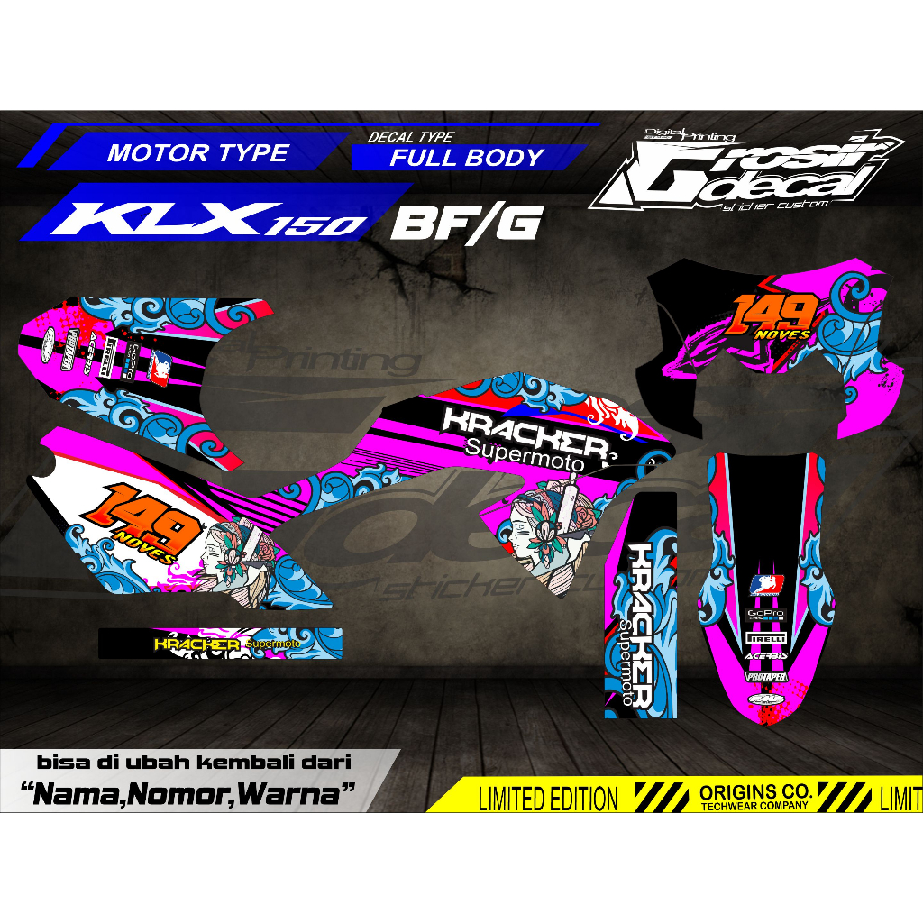 สติ๊กเกอร์รูปลอก KLX BF 150 / KLX 150 BF Supermoto Full Body Decal สติกเกอร์ KLX 150 BF Supermoto