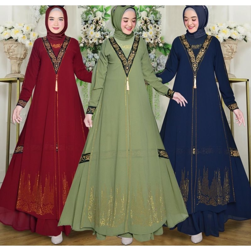 Gamis Abaya ตุรกีพรีเมี่ยม Tasbih V-crested Exclusive Mute สวยหรูหราผู้ใหญ่สี Syari