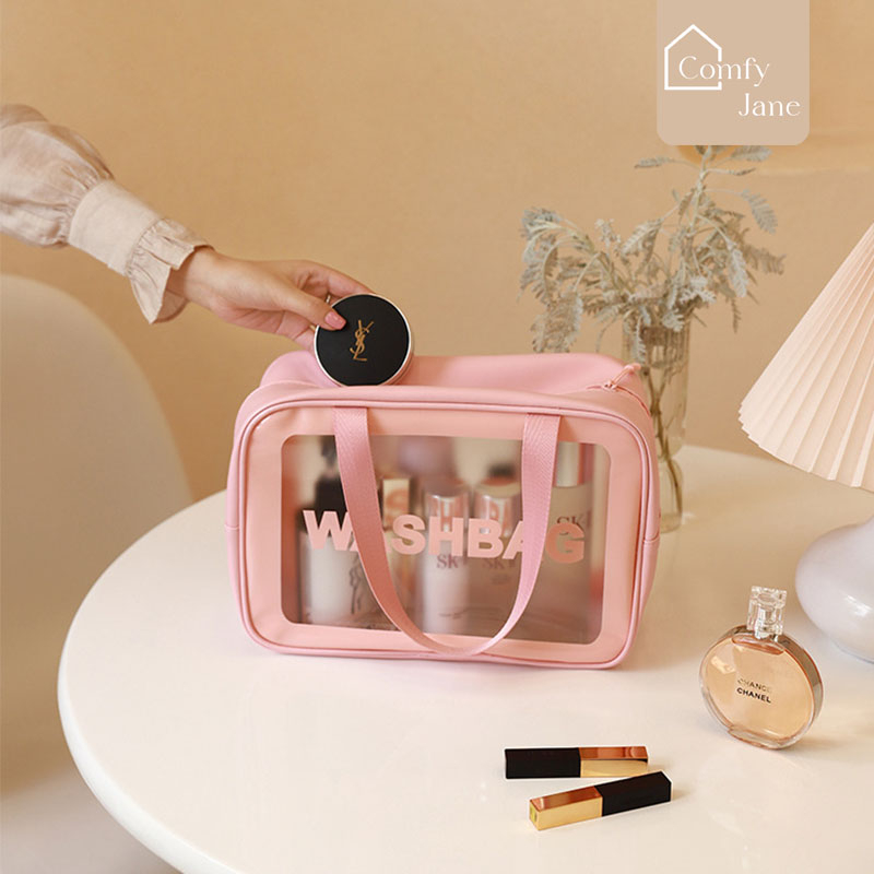 ComfyJane Washbag โปร่งใส Washbag Travel กันน้ํากระเป๋าเครื่องสําอางขนาดใหญ่ Travel AO003