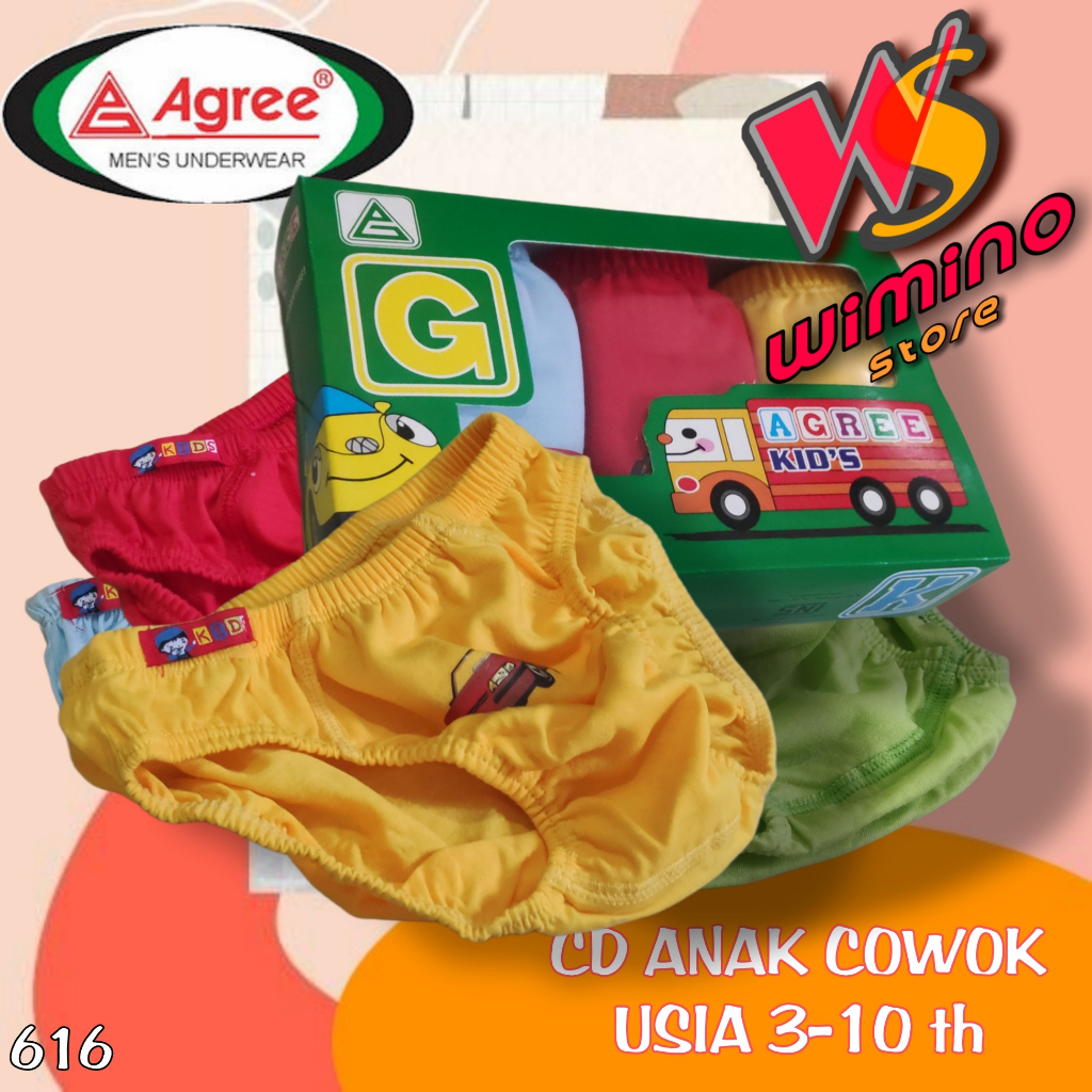 W616T (3 ชิ้น) Agree Kids กางเกงในเด็กชาย กางเกงในเด็กชาย ไซส์ ML XL อายุ 3-11 ปี