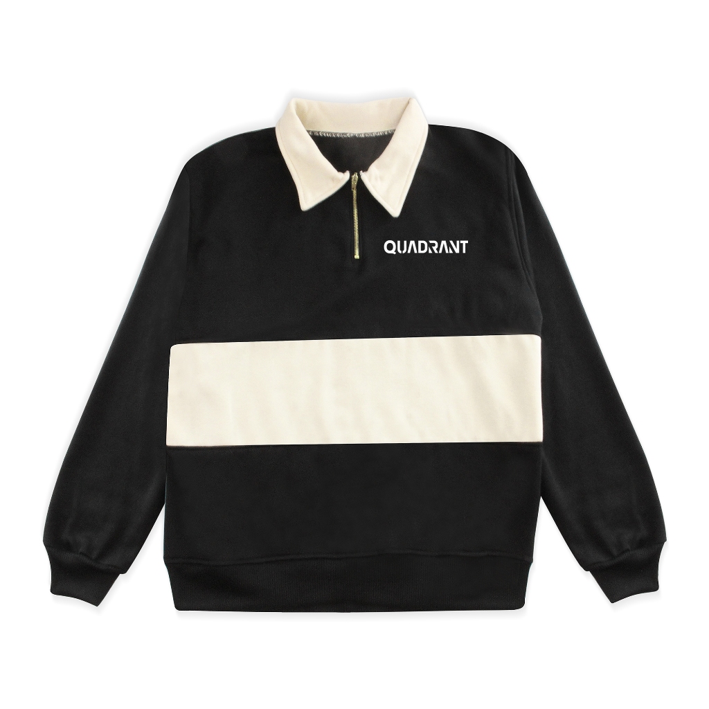 QUADRANT Mens Half Zip Rugby Sweater Black Denim Cream