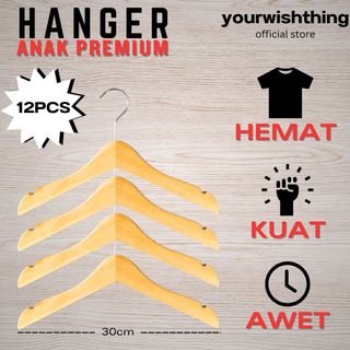 [BISA COD] 1 LUSIN HANGER KAYU ANAK WARNA NATURAL