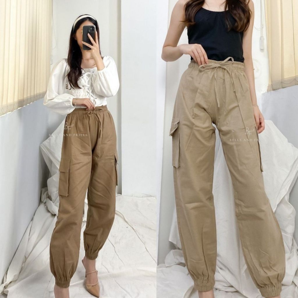 CARGO JOGGER LINEN - กางเกง Cargo JOGGER - กางเกงจ็อกเกอร์คาร์โก้ผู้หญิง - Highwaist Baggy Joggers P