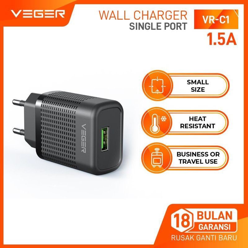 VEGER VR-C1 / Batok VEGER VR-C1 ORIGINAL 5V 1.5A การรับประกันอย่างเป็นทางการแบบชาร์จเร็ว