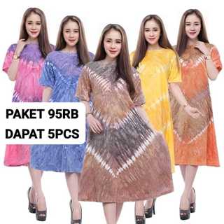 100rb Dapat 5pcs Seri Warna Daster Kaos Batik Tie Dye Lengan Pendek Daster Terbaru