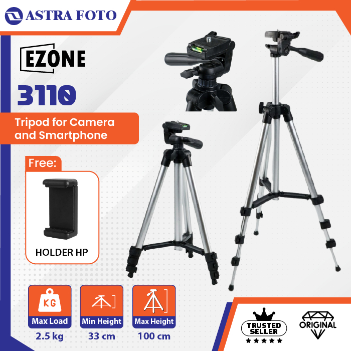 HP EZONE ขาตั้งกล้อง 3110 สําหรับสมาร์ทโฟน DSLR Mirrorless Max 100 ซม. + ที่ยึด - สีดํา