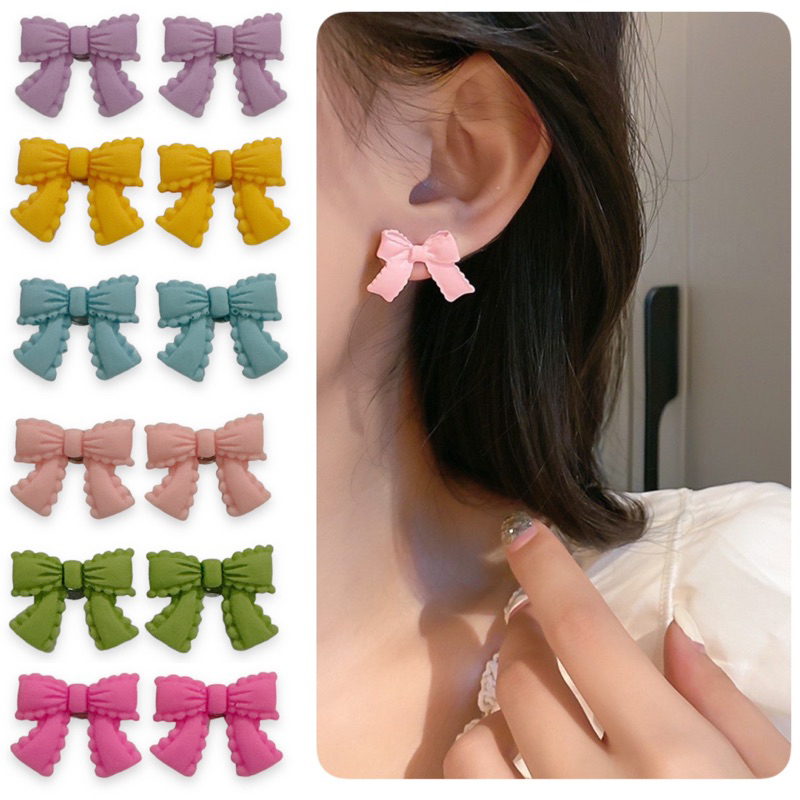 Audy Ribbon Clay Stud ต่างหูสไตล์เกาหลี Bowknot Ribbon Stud ต่างหู