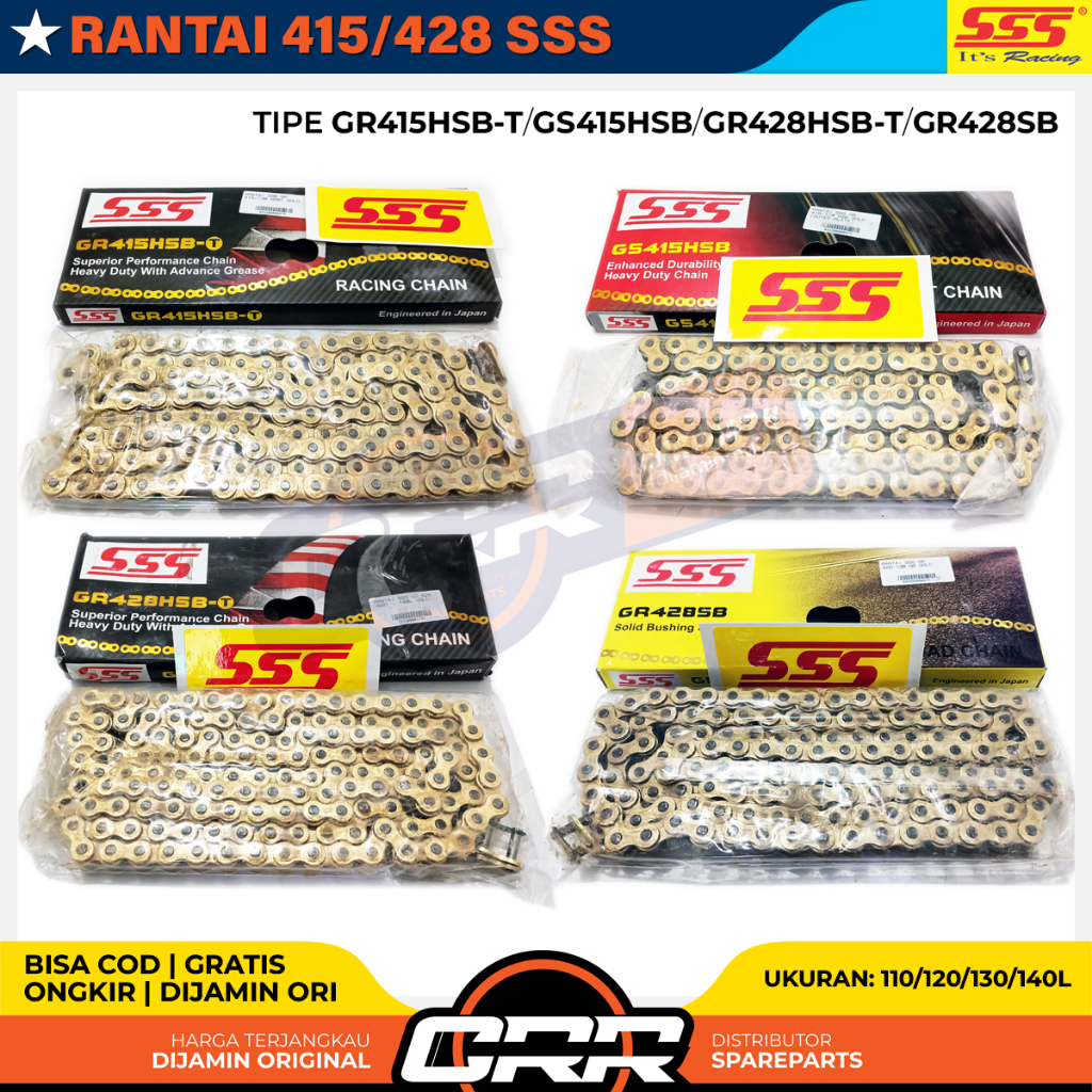 SSS 415 / 428 ชนิดโซ่ทอง GS415HSB / GS415HSB-T / GR428HSB / GR428HSB-T ขนาด 110L / 120L / 130L / 140