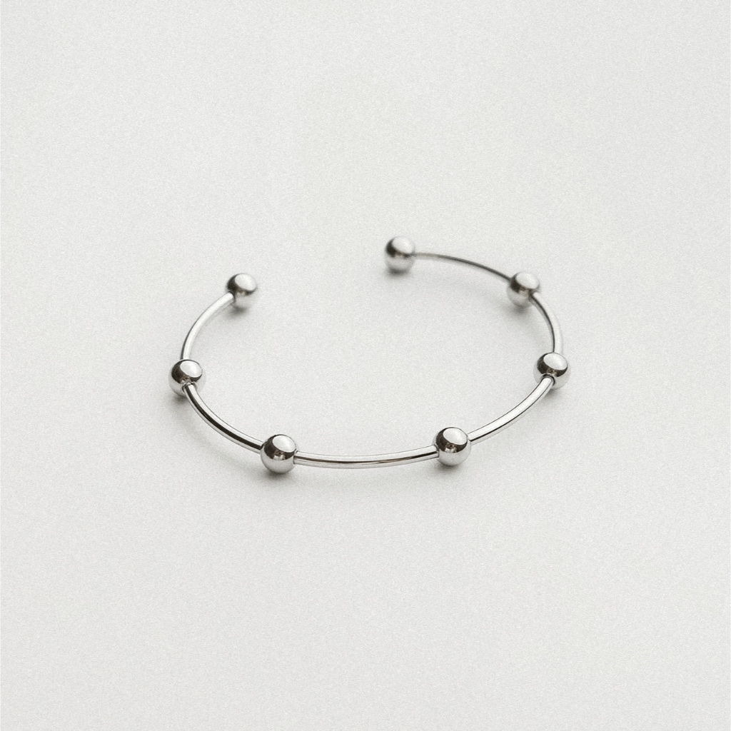 Arnaé Archive Bead Open Cuff กําไลข้อมือ Unisex Premium 316L สแตนเลสสร้อยข้อมือป้องกันสนิม