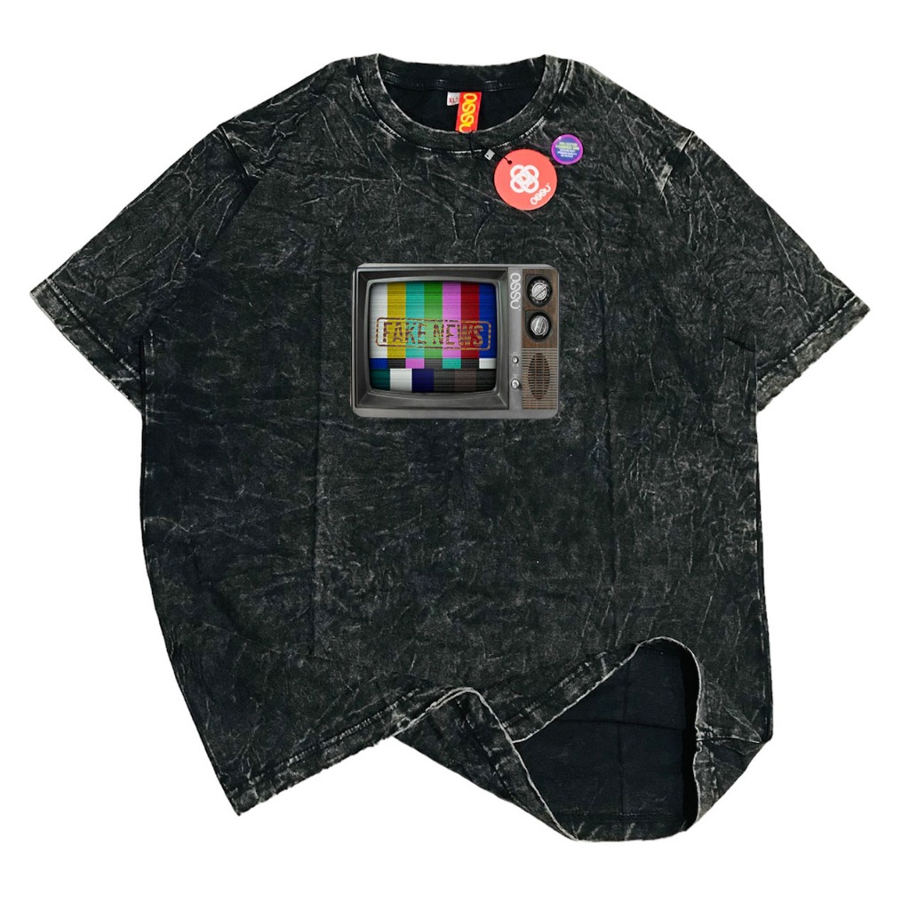 OSSU TSHIRT FAKE NEWS VINTAGE 3D BLACK WASHED SAND WASHING GREY WHITE TEE