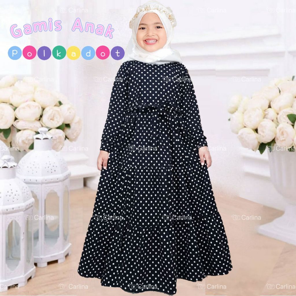 Carlina - เด็ก Gamis Polkadot Onde 3 ชั้น 4-13 ปีเด็กสาวแต่งตัว Maxy