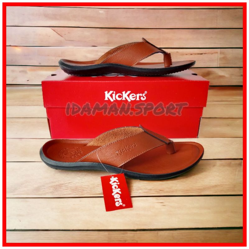 รองเท้าแตะผู้ชายอย่างเป็นทางการ Kickers Capit Leather Flip-flops / Mens Leather Casual Kickers Sandals สําหรับผู้ใหญ่