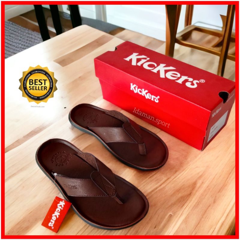 รองเท้าแตะผู้ชายอย่างเป็นทางการ Kickers Capit Leather Flip-flops / Mens Leather Casual Kickers Sandals สําหรับผู้ใหญ่