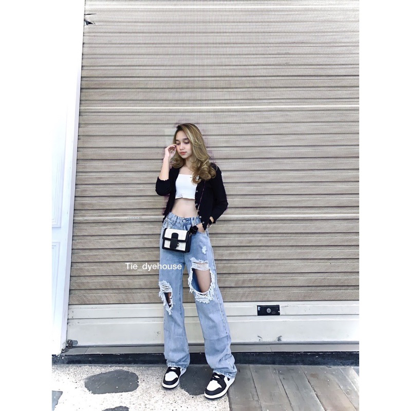 [Younicloth] - Baggy Jeans - HW Womens Jeans / Ripped Baggy Jeans / premium Baggy Jeans