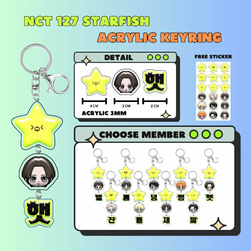 NCT 127 STARFISH ACRYLIC KEYRING KEYCHAIN TAEIL JOHNNY TAEYANG YUTA DOYOUNG JAEHYUN JUNGWOO MARK HAE