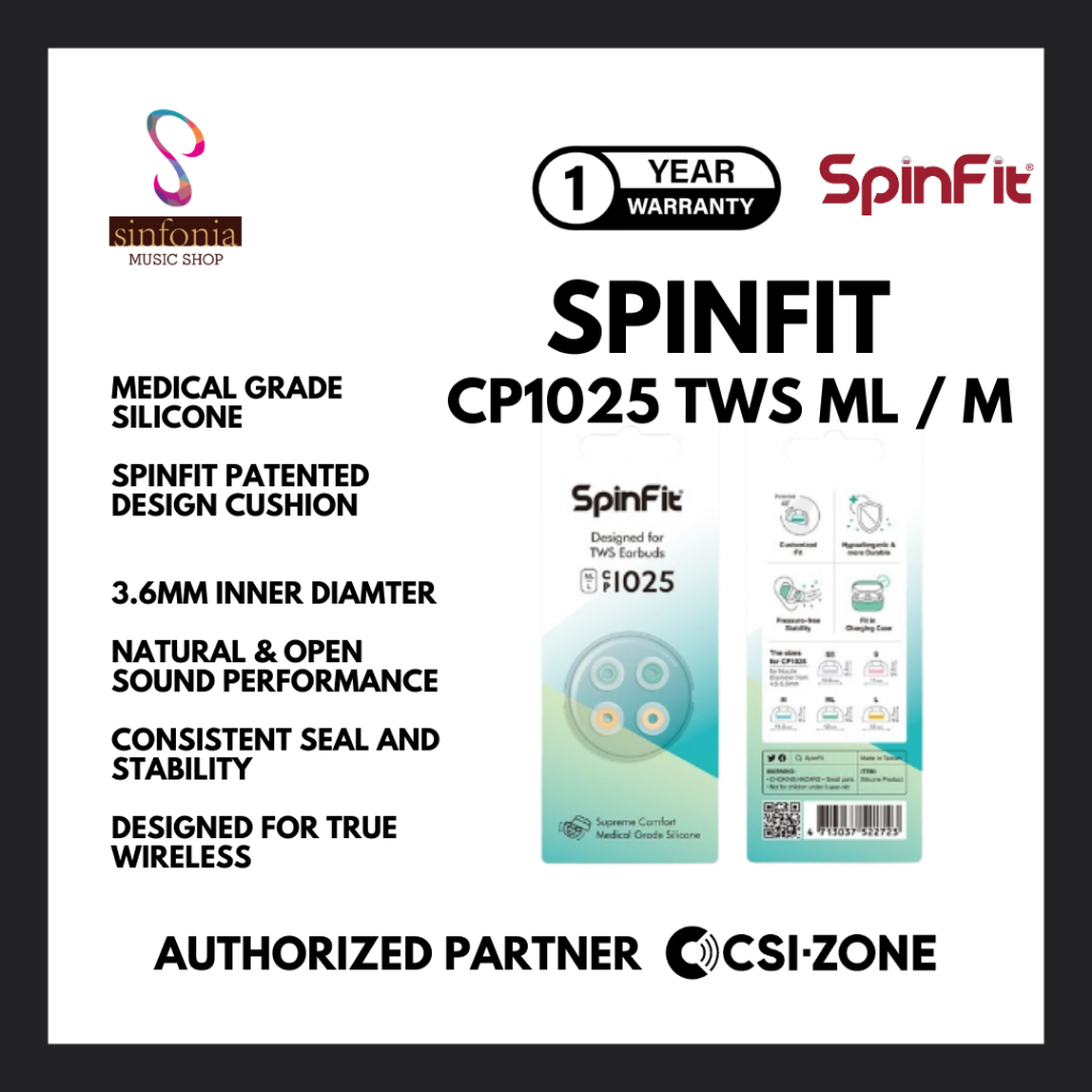 Spinfit CP1025 True Wireless Headphone Eartips - Size ML / M