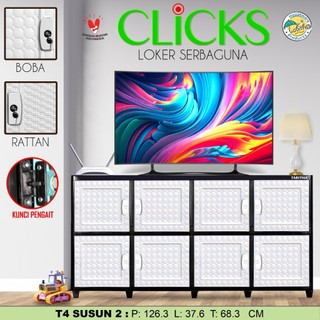 Lemari Pakaian Plastik TABITHA CLICKS TOWER 4 ROTAN BOBA PRINTING 8 PINTU 12 PINTU MURAH KOKOH TEBAL