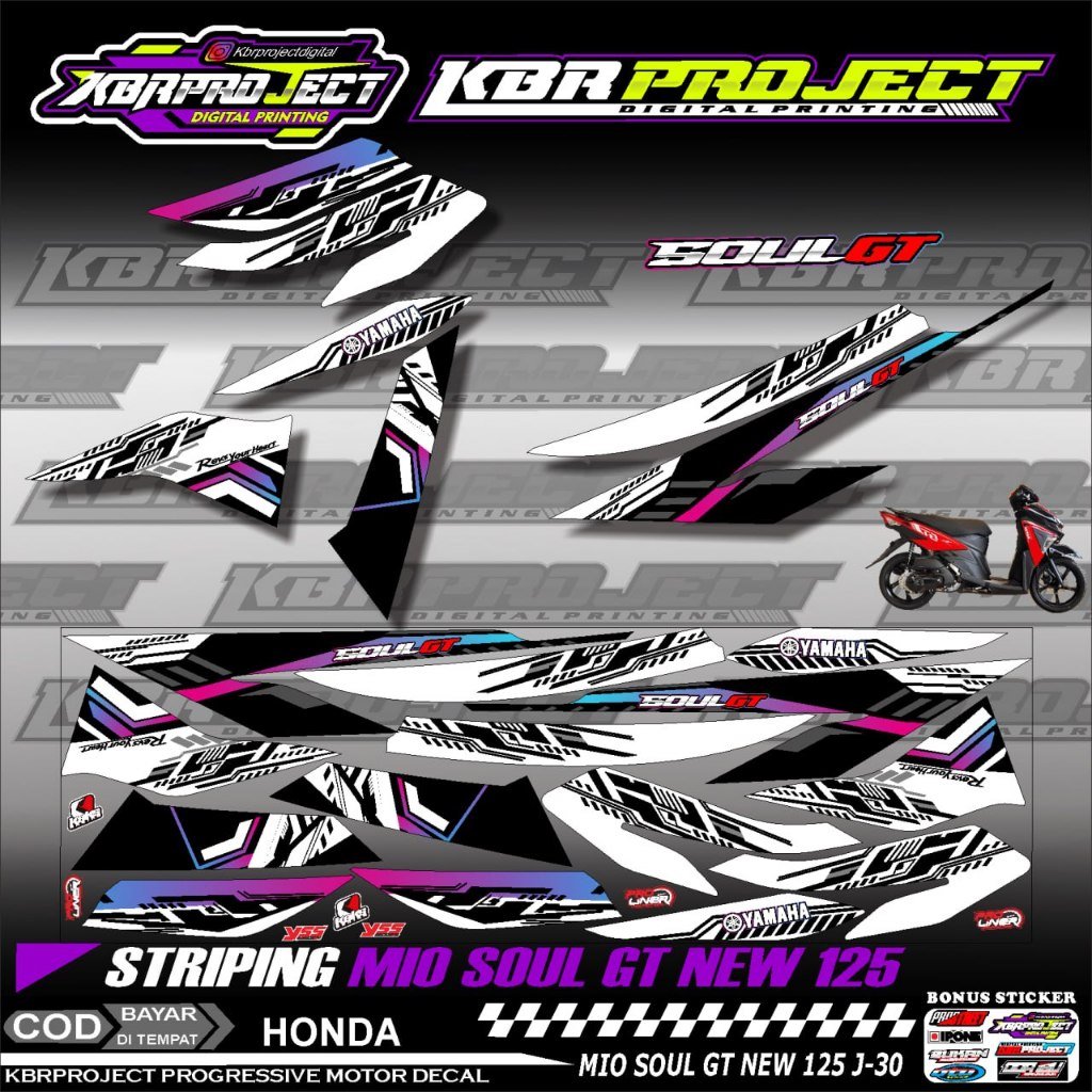 MIO SOUL GT 125 ใหม่ COOL PREMIUM STRIPING สติ๊กเกอร์ YAMAHA RACING J.30 TRANSPARENT MOTORCYCLE VARI