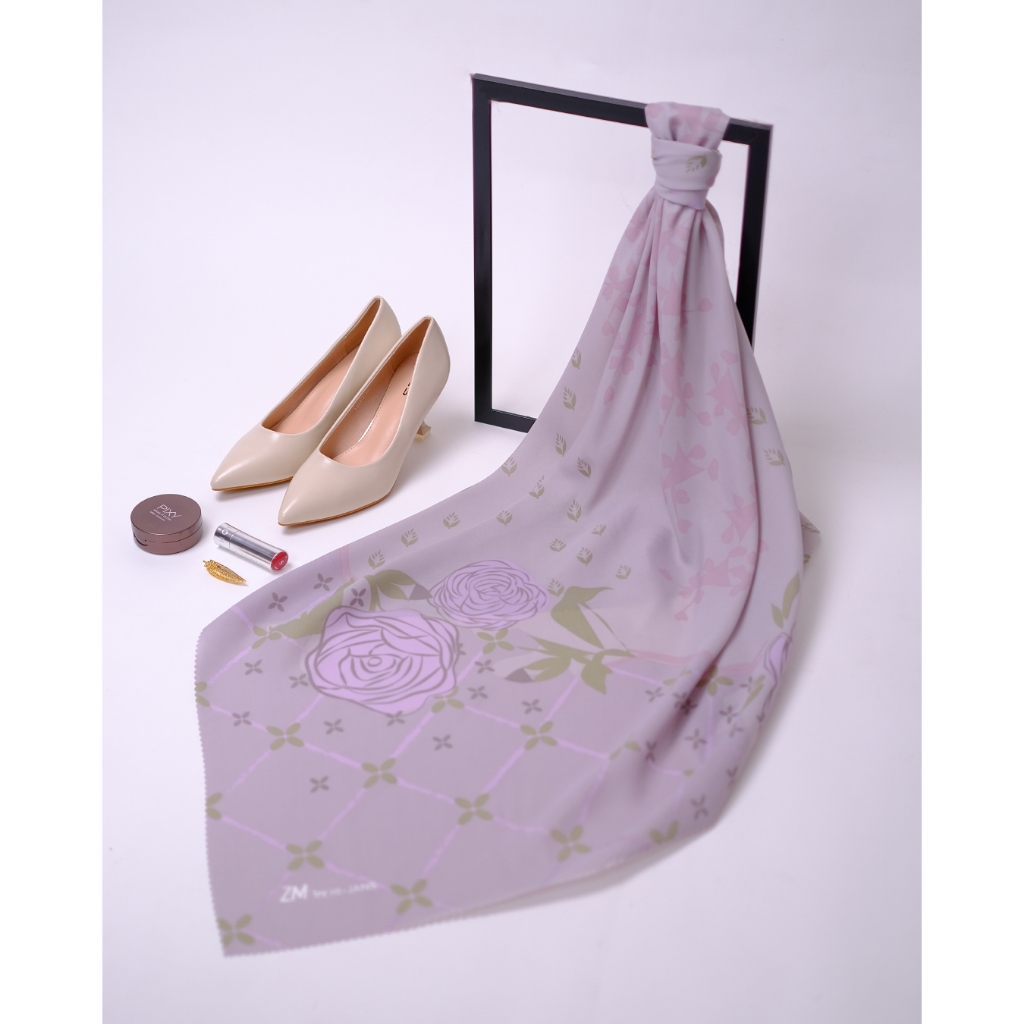 ZM Zasa Mecca - ผ้าพันคอ Rose Mauve Ultra Sonic Square Scarf - Romansa Khatulistiwa