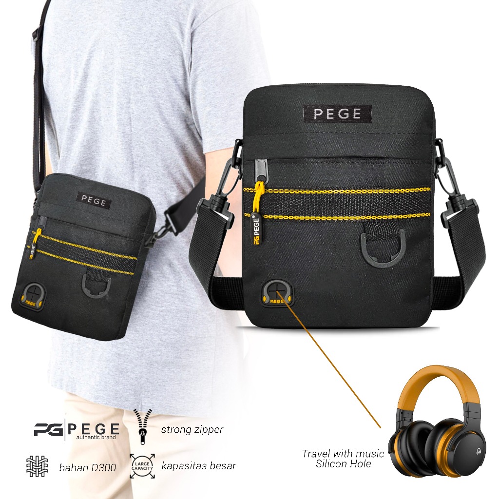 PEGE Janesh กระเป๋าสะพายผู้ชาย Simple Casual Black Slingbag - PG 8995