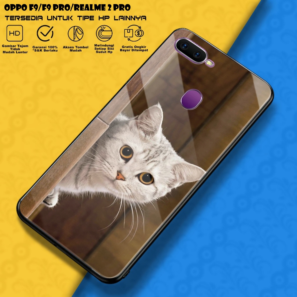 เคสโทรศัพท์มือถือแบบแก้วแข็ง ซิลิโคนนิ่ม เคลือบเงา 2D สําหรับ OPPO F9 F9 PRO REALME 2 PRO (Cat) Hp เคส Hp - เคส - เคสสุดเท่ -