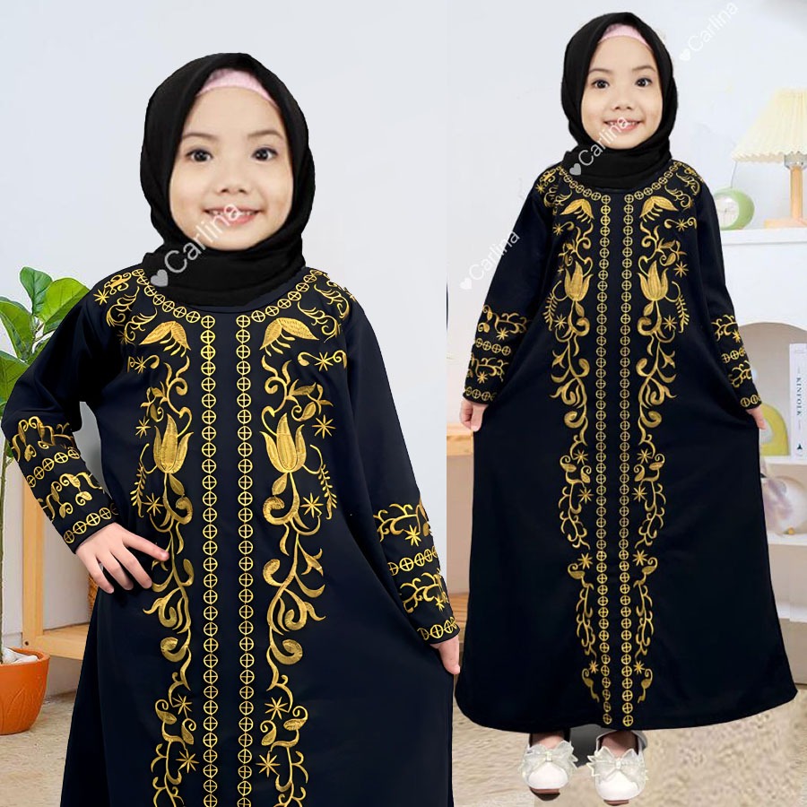 Putih HITAM Carlina Abaya สีดําและสีขาวอาหรับ Gamis เย็บปักถักร้อยหรูหรา Syahbah สําหรับสาว