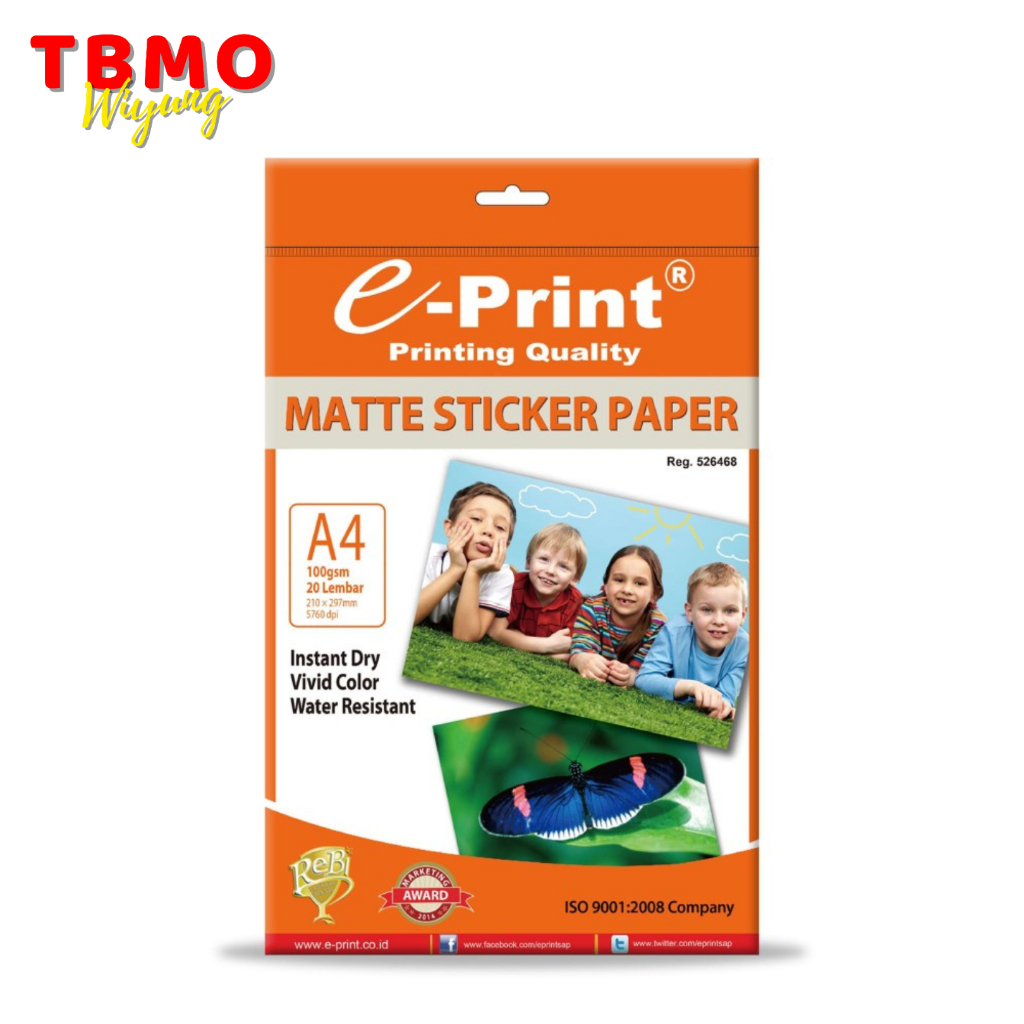 กระดาษสติ๊กเกอร์ Tbmo E-Print / กระดาษสติ๊กเกอร์ด้าน A4 100แกรม 20แผ่น