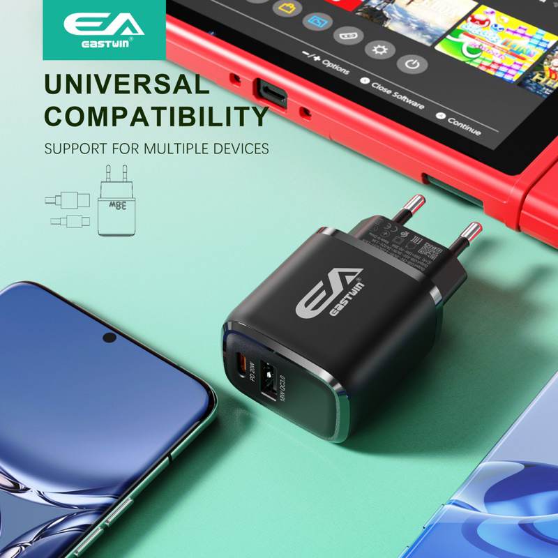 WAREHOUSE CLEANING ADAPTER FAST CHARGER 38W MAX PORT USB+PORT TYPE C AN-T68