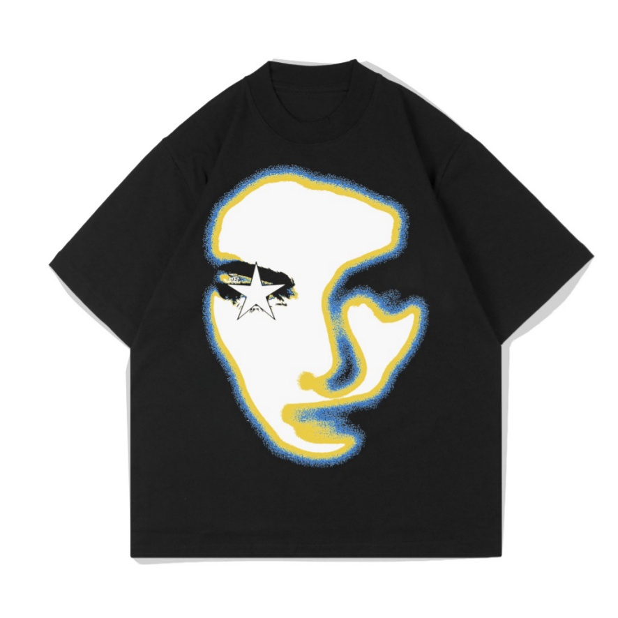 Hitam Unisex Distro Adult Black Mens/Women เสื้อยืด Star Eye Motif C149