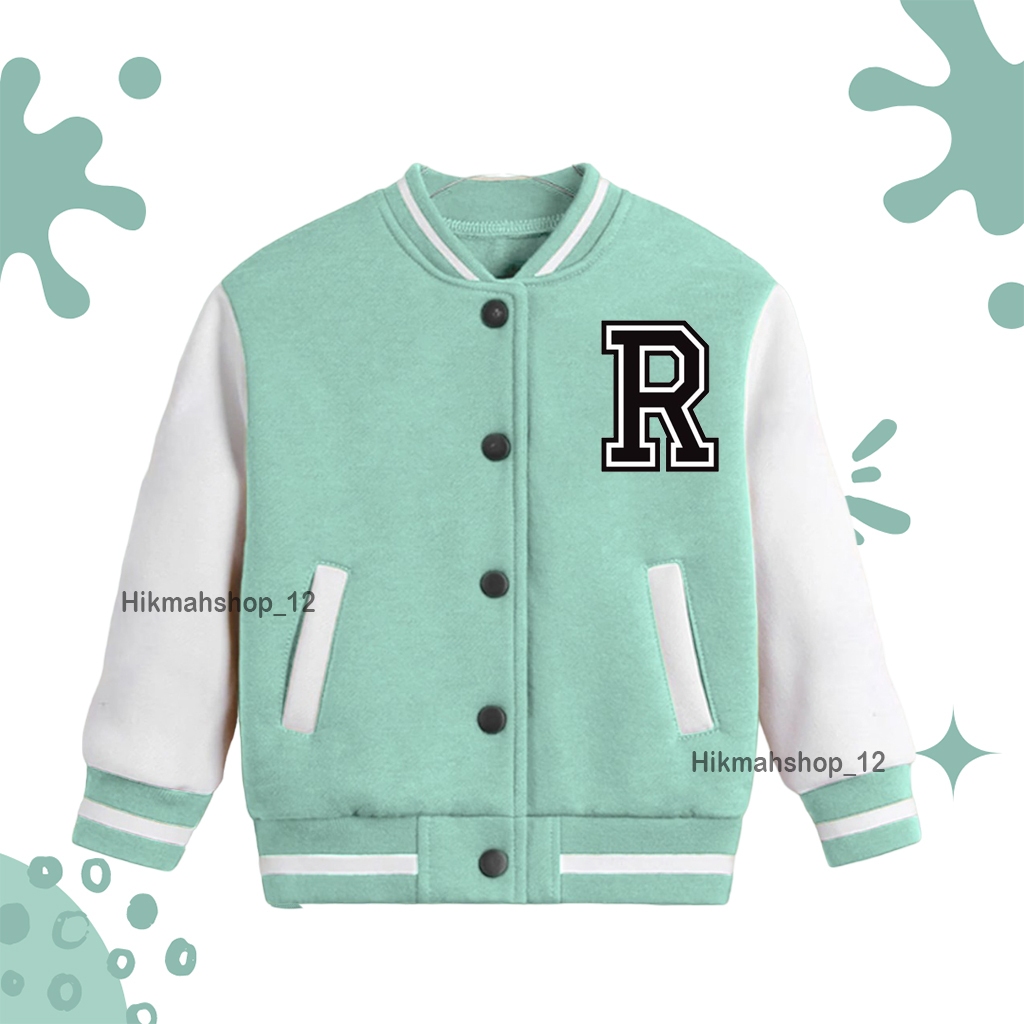 Varsity เสื้อเบสบอล Initial R สําหรับเด็กชายและเด็กหญิงอายุ 2 ถึง 12 เสื้อกันหนาวมีฮู้ดธรรมดาสําหรับ