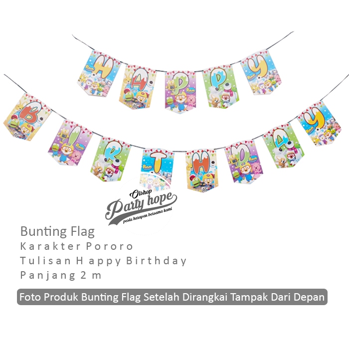 แบนเนอร์ hbd pororo / Bunting Flag Hbd pororo / แบนเนอร์ Hbd การ์ตูน pororo