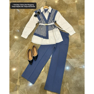 Zora Setelan Celana Katun Knit Rajut Viral Dena Set Formal