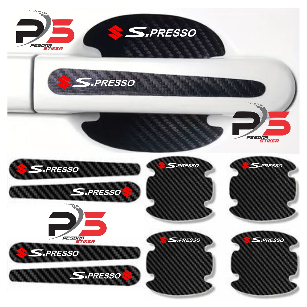 8 ชิ้น 3D สติกเกอร์คาร์บอนสําหรับ Suzuki S.PRESSO รถประตู Handle Protectors Anti-Scratch รถ Protecto