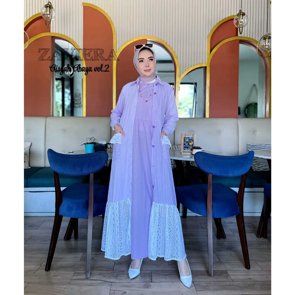 Zavia aisyah abaya dress set gamis ด้านนอกผ้า