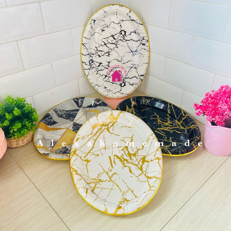 HJK LUXURY MARBLE TRAY GOLD LIST ROUND OVAL ELIPS - ถาดเสิร์ฟ/ถาดแก้ว/ถาดจาน/ถาด