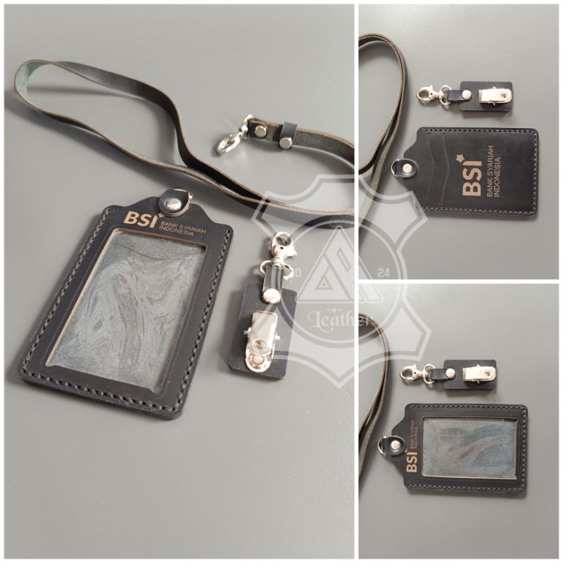 AR.Leather98 Id Card Holder BANK BSI - Genuine Leather Nametag Custom Company Logo -CL2