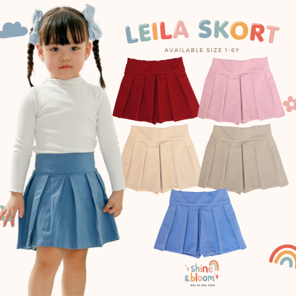 Skorts Skirt Girls Pleat Pants 1-6 Years - Leila Skorts - Baby Terry - Shine & Bloom