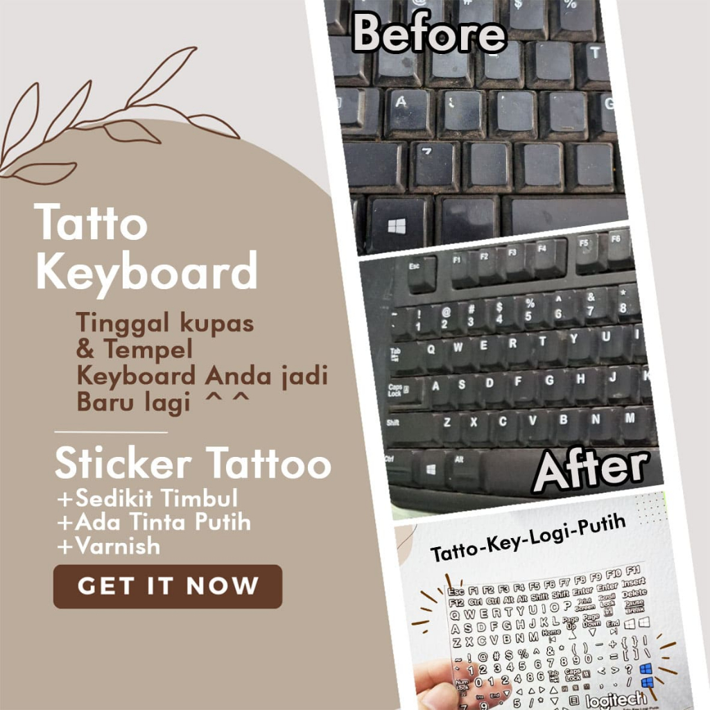 TOMBOL UV Sticker Tattoo Sticker ปุ่มคีย์บอร์ด Logogitec Logitec White Black Ink Rest เหมือนต้นฉบับใหม่มาก