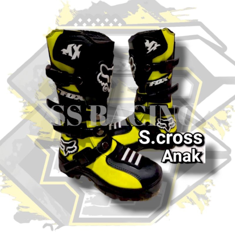 STABILO HIJAU รองเท้าครอสเด็ก trail cros offroad motocross trabas ผจญภัยเด็กสีเขียว Stabililo สีดํา